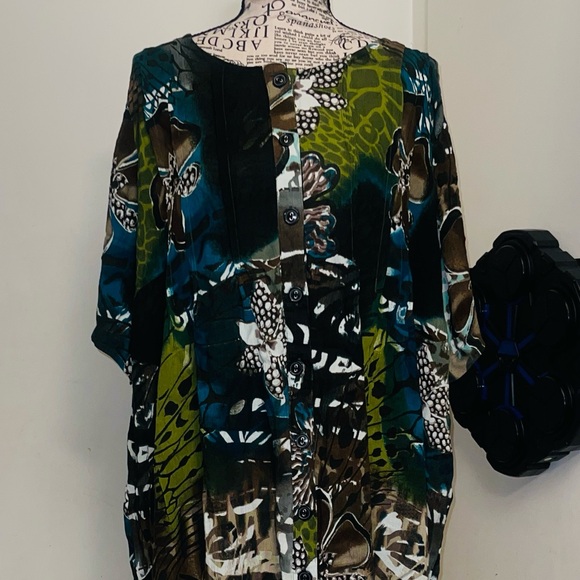 Roaman's Multicolor Button-Down Blouse - Picture 1 of 3